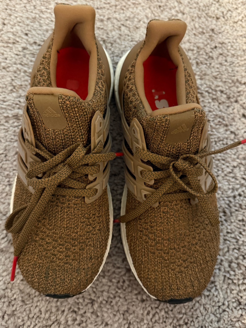 adidas Tan Knit Sneakers with Red Inner Lining